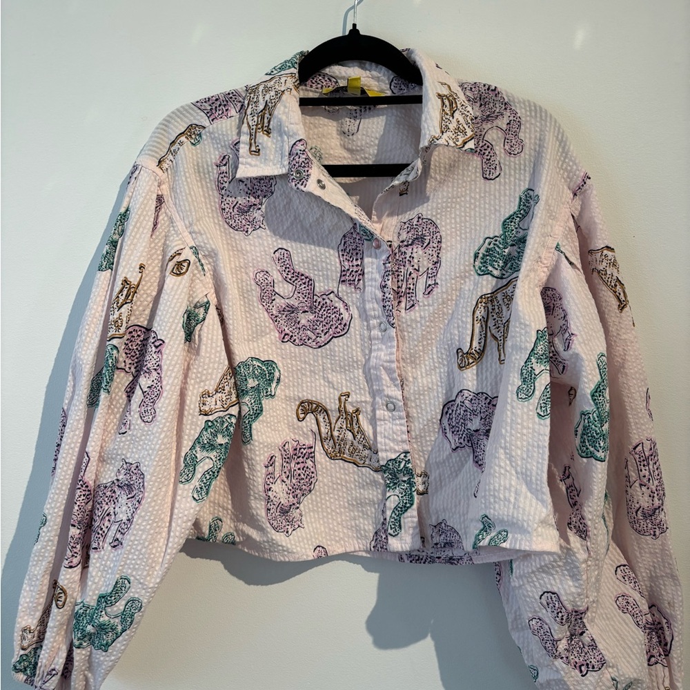 Circus NY Colorful Animal Print Cropped Shirt